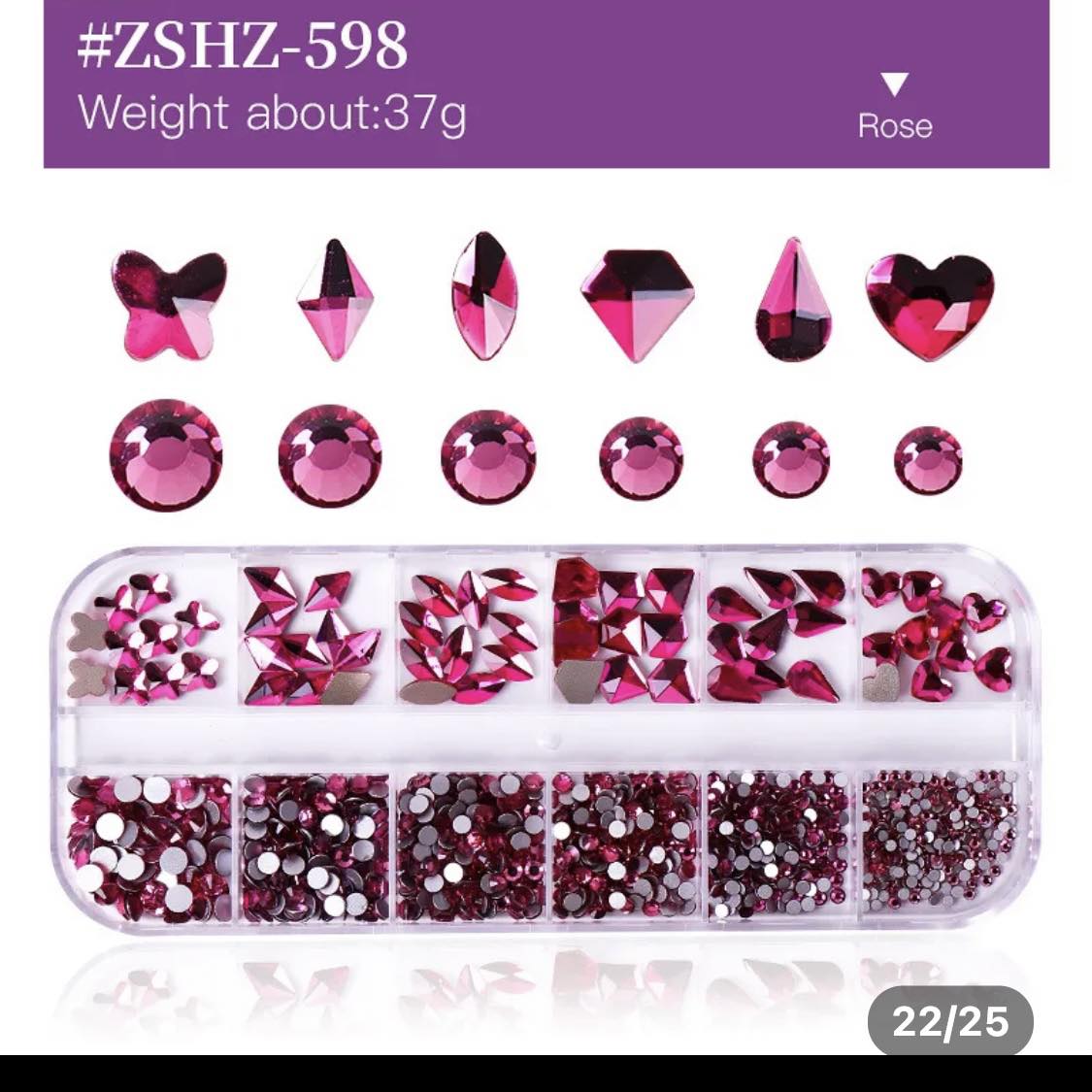 12Grid Box Multi Size Rhinestones Flatback /ROSE 598