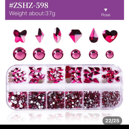 12Grid Box Multi Size Rhinestones Flatback /ROSE 598