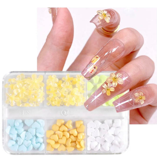 3D RESIN LOVE HEART FLOWERS NAILS ART/S04