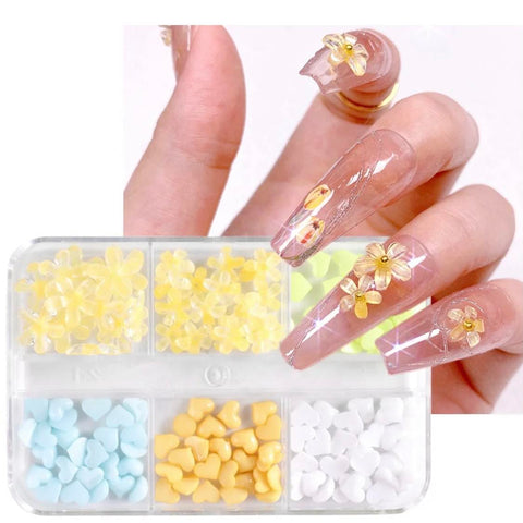 3D RESIN LOVE HEART FLOWERS NAILS ART/S04