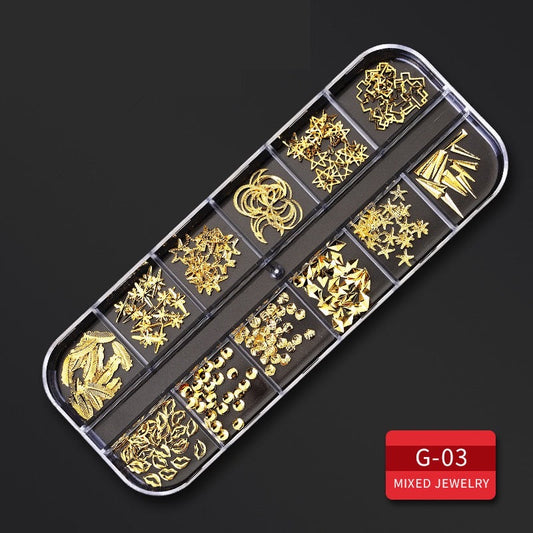 12 Grids Metal Rivet Nail Art Studs Mix Style G03