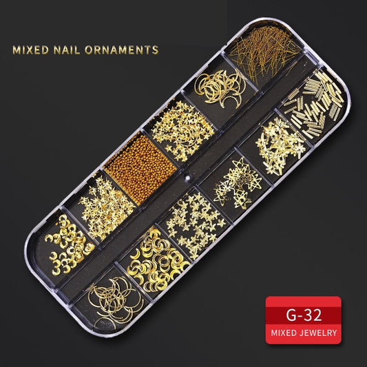 12 Grids Metal Rivet Nail Art Studs Mix Style G32