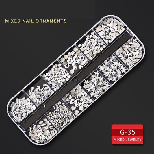 12 Grids Metal Rivet Nail Art Studs Mix Style G35