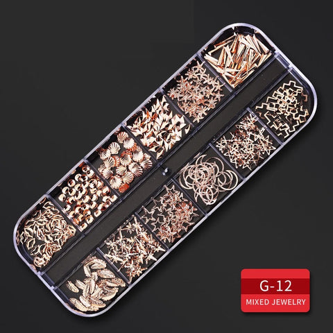 12 Grids Metal Rivet Nail Art Studs Mix Style G12