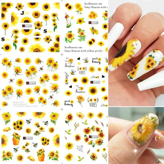 12 Pcs Sunflower Nail Stickers Water Transfer