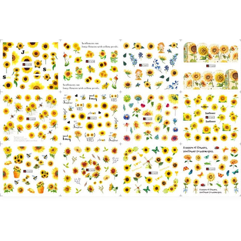 12 Pcs Sunflower Nail Stickers Water Transfer