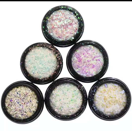 1 Set 6 Box Nail Art Glitter Ice Iridescent Flakes
