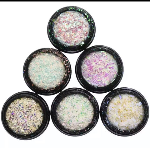 1 Set 6 Box Nail Art Glitter Ice Iridescent Flakes