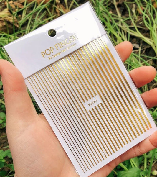 Metal Strip Tape 3D Nail Stickers W430 - Gold