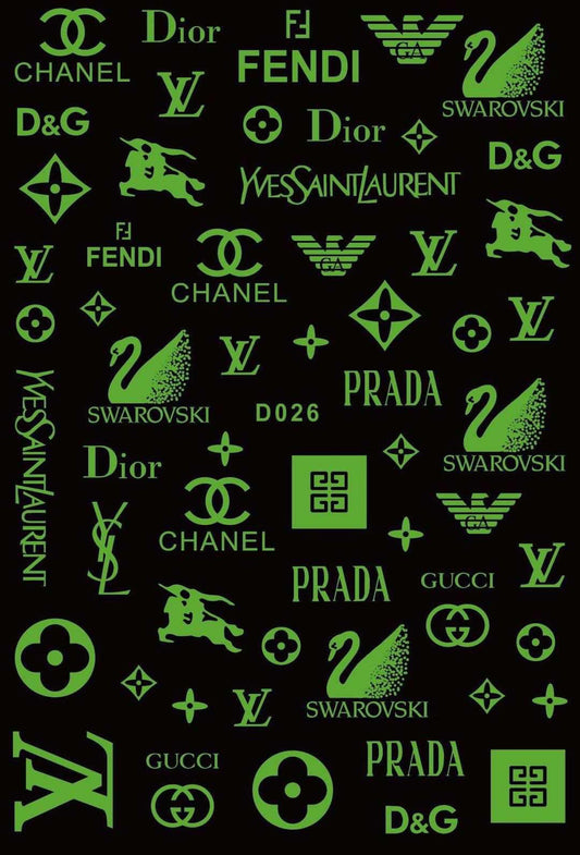 GLOW IN THE DARK DESIGNER NAIL STICKER D026YG