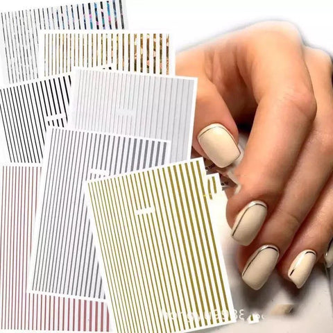 Metal Strip Tape 3D Nail Stickers W430 - Black