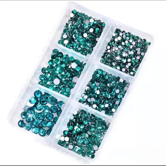 6 Grids In 1Box Mixed Size Crystal 3D Flat Back Nail Art Diamond Gem Shinny #18 Peacoke BLue