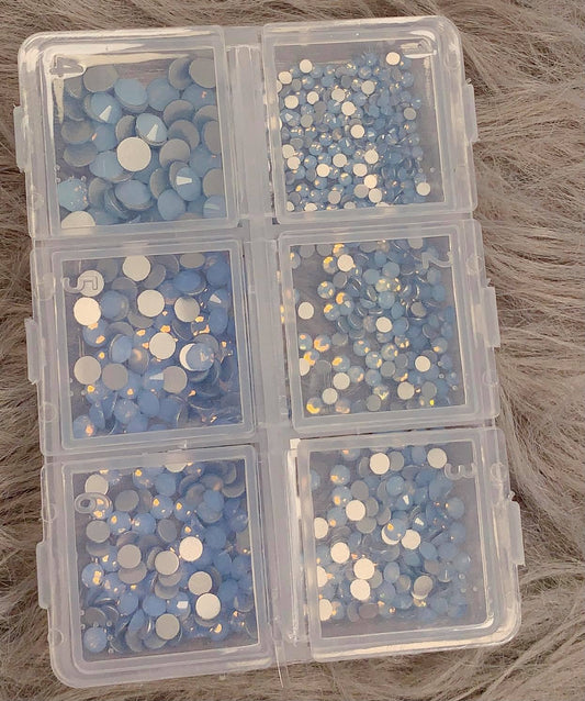 6 Grids In 1Box Mixed Size Crystal 3D Flat Back Nail Art Diamond Gem Shinny #20 Blue Opal