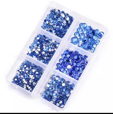 6 Grids In 1Box Mixed Size Crystal 3D Flat Back Nail Art Diamond Gem Shinny #15 Light Blue