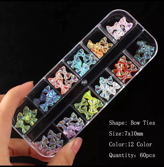 60PCS 3D BOW TIES AURORA RESIN NAIL ART