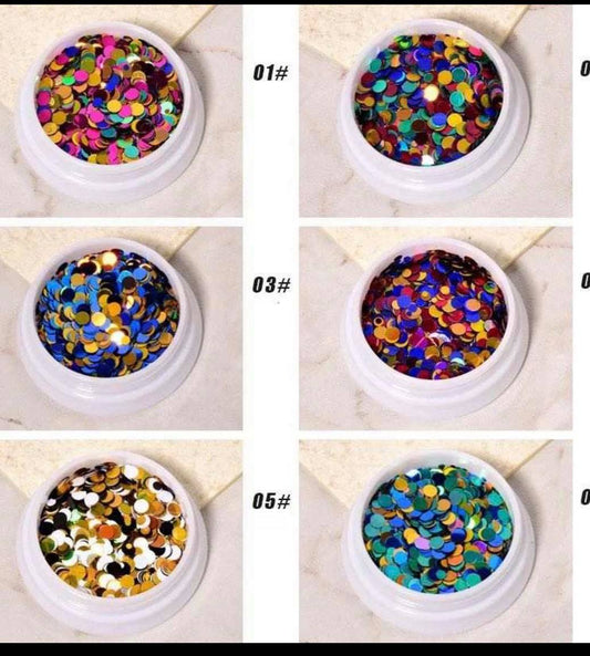 1 Set 6Box Round Shape Nail Glitter