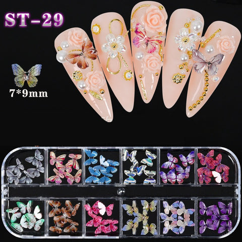 60PCS 3D BUTTERFLY AURORA RESIN NAIL ART ST29