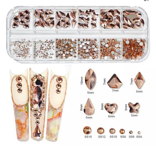 12Grid Box Multi Size Rhinestones Flatback / Peach 07