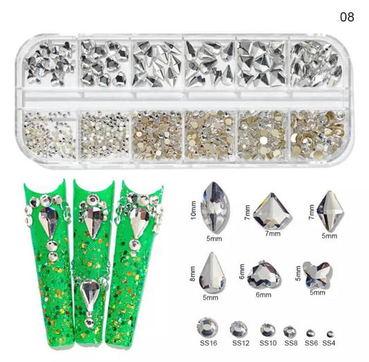 12Grid Box Multi Size Rhinestones Flatback / Crystal 08