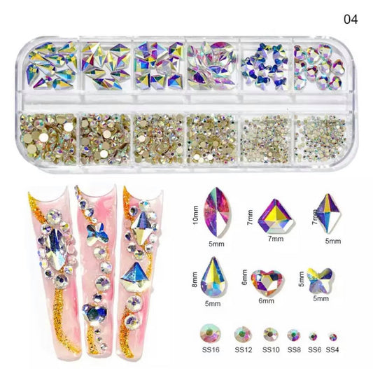 12Grid Box Multi Size Rhinestones Flatback / AB 04