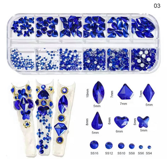 12Grid Box Multi Size Rhinestones Flatback / Shapphire 03