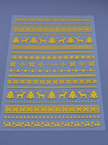 Christmas Nail Stickers F598 GOLD
