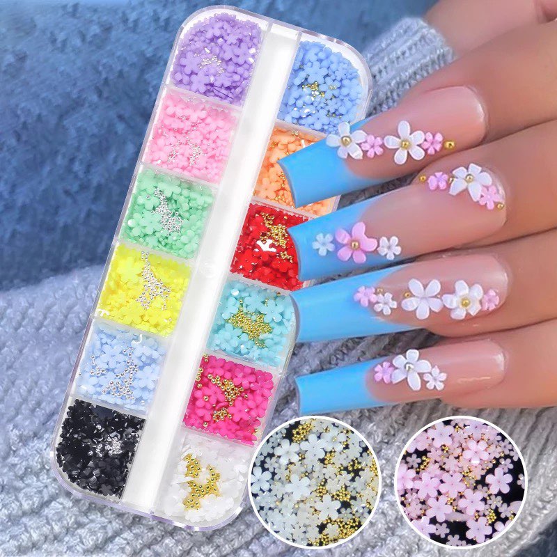 12 Grids 3D Flowers Nail Art