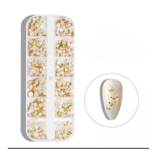 12 Grids Pearl & Gold Beads, Alloy Decoration