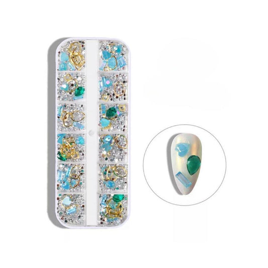 12 Grids Crystal Alloy Nail Art/ Blue, Emerald