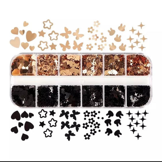 12 Grids Mixed Gold & Black Flakes Decal
