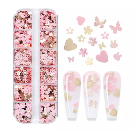 12 Grids Pink & Gold Valentine's Love Heart