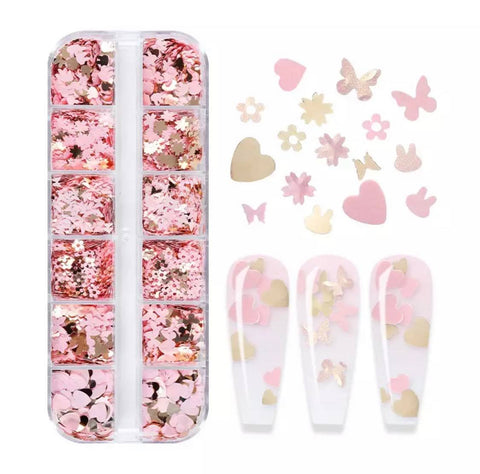 12 Grids Pink & Gold Valentine's Love Heart