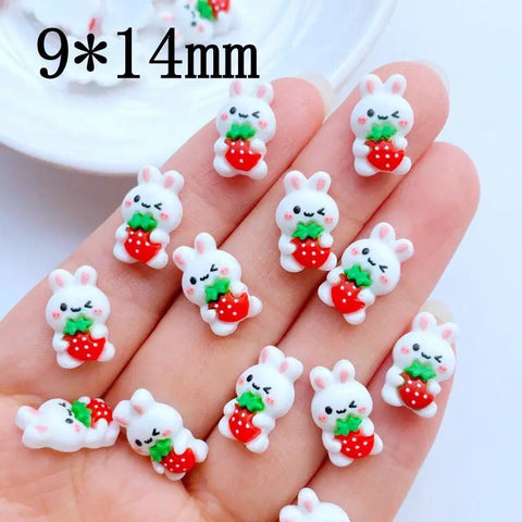 5PCS MINI STRAWBERRY RABIT CHARMS