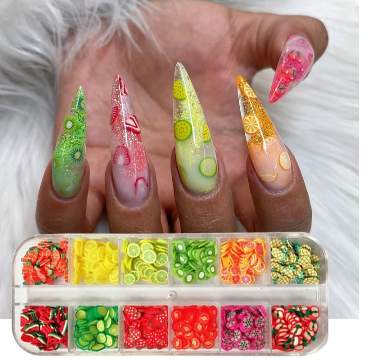 Mixed 3D fruit clay nail art